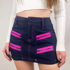 Navy Mini Skirt with Hot Pink Zip Details